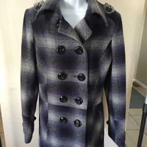 Apt. 9 Women's Purple and Gray Plaid Peacoat